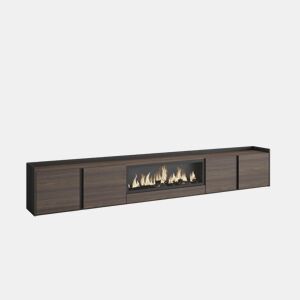 Móvel de TV, Muito espaço de arrumação, 315x35x50cm, Para televisores até 80, Lareira eléctrica XXL, LED, Estilo moderno, Carvalho escuro e Preto