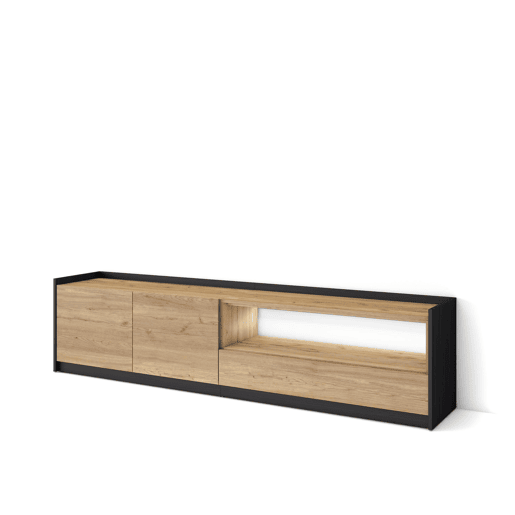Móvel de TV, Muito espaço de arrumação, 207x37x50cm, Para televisores até 80, LED, Estilo moderno, Carvalho e preto Móvel de TV, Muito espaço de arrumação, 207x37x50cm, Para televisores até 80, LED, Estilo moderno, Carvalho e preto