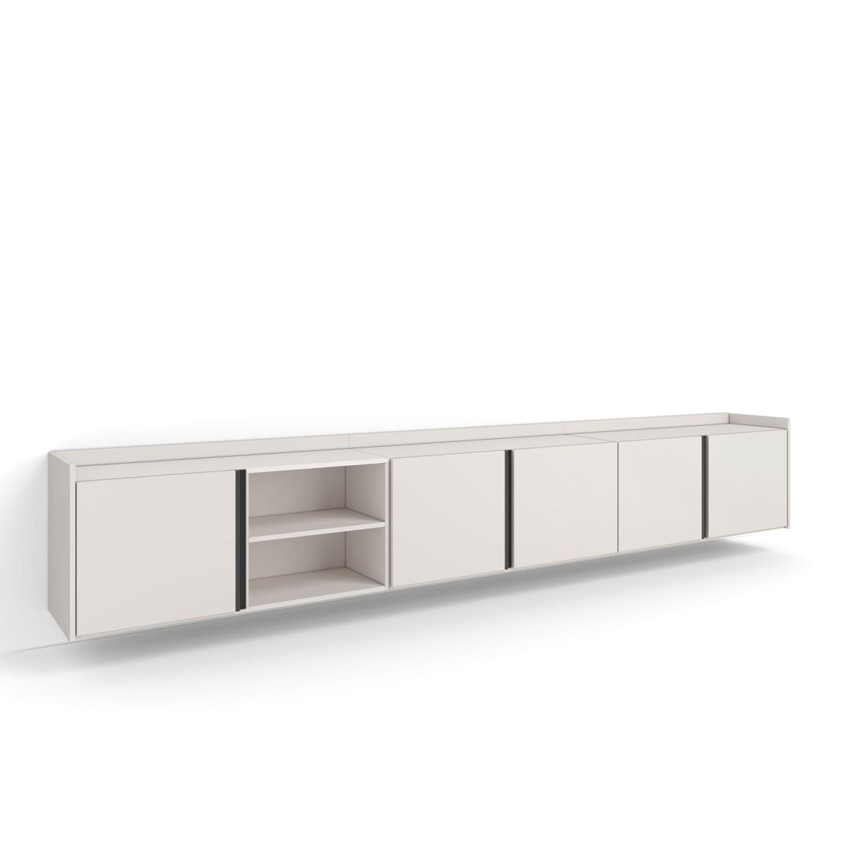 Mueble tv, televisión, muebles de salón, almacenaje, 309x35x50cm, para tv hasta 80", colgado, suspendido, estilo moderno, beige