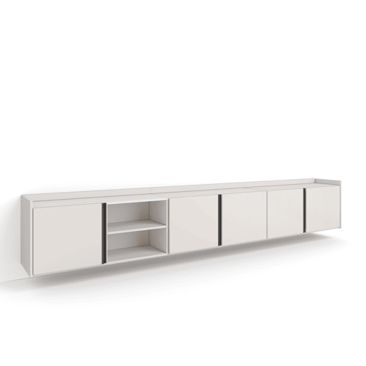 Móvel de TV, Muito espaço de arrumação, 309x35x50cm, Para televisores até 80, Suspensos, Estilo moderno, Bege