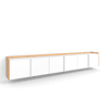 Móvel de TV, Muito espaço de arrumação, 309x35x50cm, Para televisores até 80, Suspensos, Estilo moderno, Branco e Carvalho soft