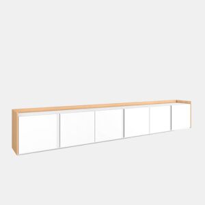 Móvel de TV, Muito espaço de arrumação, 309x35x50cm, Para televisores até 80, Suspensos, Estilo moderno, Branco e Carvalho soft