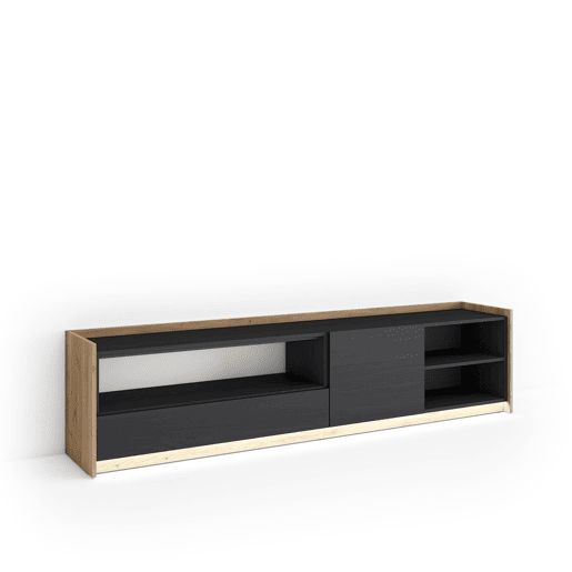Móvel de TV, Muito espaço de arrumação, 207x37x50cm, Para televisores até 80, LED, Estilo moderno, Preto e Carvalho Móvel de TV, Muito espaço de arrumação, 207x37x50cm, Para televisores até 80, LED, Estilo moderno, Preto e Carvalho