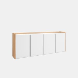 Aparador sala de jantar, Sala, Cozinha, Entrada, TV, 207x35x80cm, 4 Portas, LED, Estilo moderno, Branco e Carvalho soft