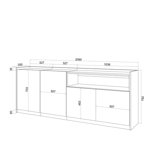 Aparador sala de jantar, Sala, Cozinha, Entrada, TV, 207x37x80cm, 4 Portas, LED, Estilo moderno, Carvalho e preto Aparador sala de jantar, Sala, Cozinha, Entrada, TV, 207x37x80cm, 4 Portas, LED, Estilo moderno, Carvalho e preto