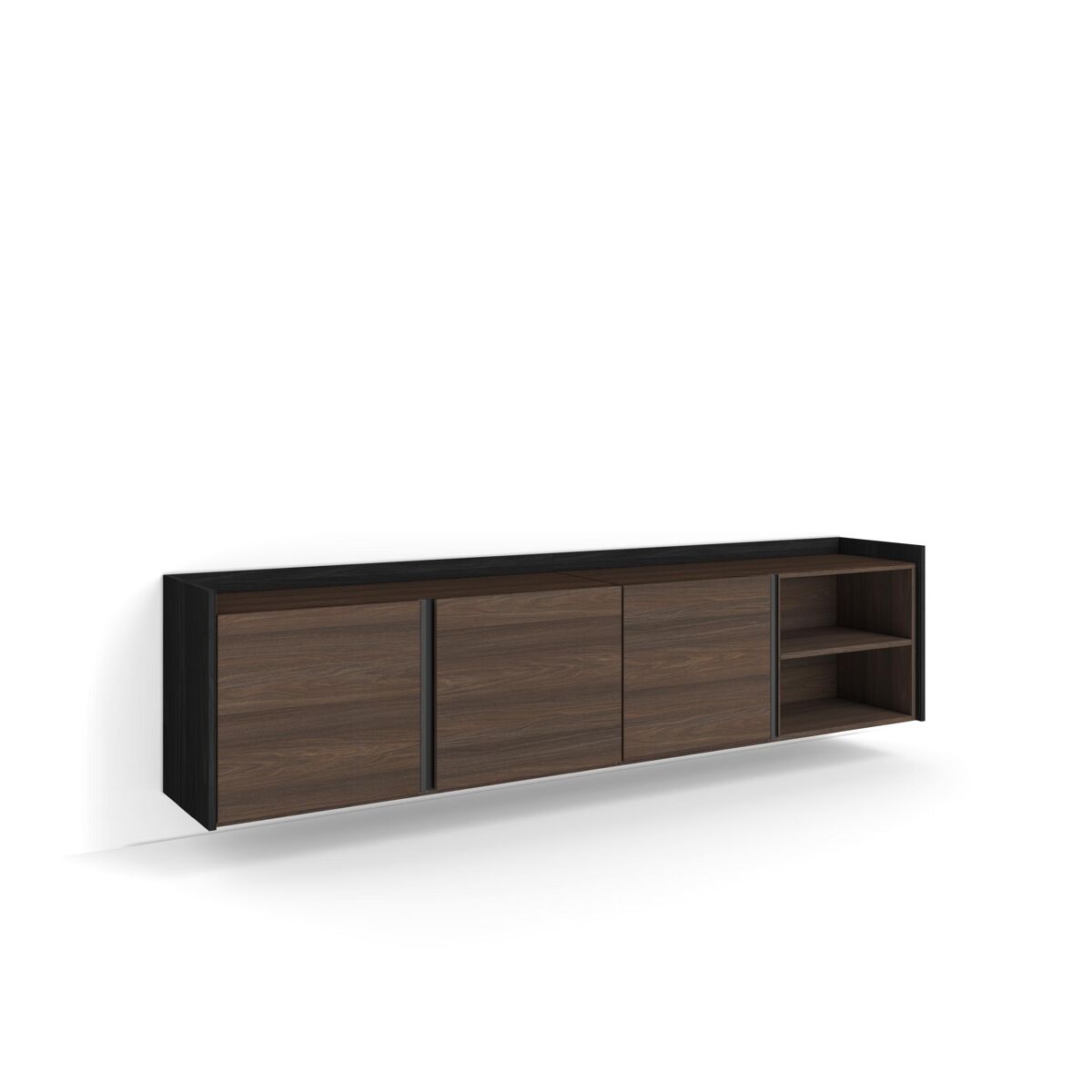 Mueble tv, televisión, muebles de salón, almacenaje, 207x35x50cm, para tv hasta 80", colgado, suspendido, estilo moderno, roble oscuro y negro