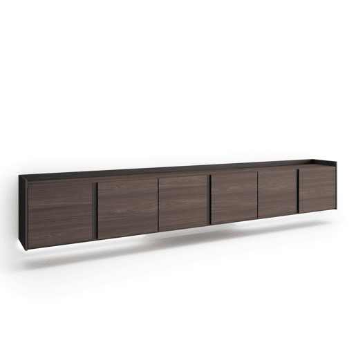 Móvel de TV, Muito espaço de arrumação, 309x35x50cm, Para televisores até 80, Suspensos, LED, Estilo moderno, Carvalho escuro e Preto Móvel de TV, Muito espaço de arrumação, 309x35x50cm, Para televisores até 80, Suspensos, LED, Estilo moderno, Carvalho escuro e Preto