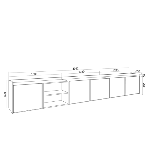 Móvel de TV, Muito espaço de arrumação, 309x35x50cm, Para televisores até 80, Suspensos, LED, Estilo moderno, Carvalho e preto Móvel de TV, Muito espaço de arrumação, 309x35x50cm, Para televisores até 80, Suspensos, LED, Estilo moderno, Carvalho e preto