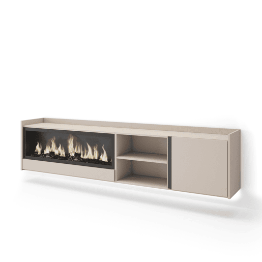 Móvel de TV, Muito espaço de arrumação, 212x35x50cm, Para televisores até 80, Lareira eléctrica XXL, Suspensos, LED, Estilo moderno, Bege Móvel de TV, Muito espaço de arrumação, 212x35x50cm, Para televisores até 80, Lareira eléctrica XXL, Suspensos, LED, Estilo moderno, Bege