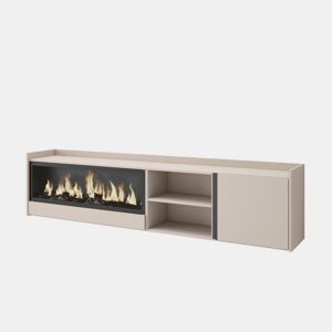 Móvel de TV, Muito espaço de arrumação, 212x35x50cm, Para televisores até 80, Lareira eléctrica XXL, Suspensos, LED, Estilo moderno, Bege