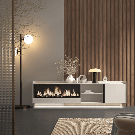 Móvel de TV, Muito espaço de arrumação, 212x35x50cm, Para televisores até 80, Lareira eléctrica XXL, Suspensos, LED, Estilo moderno, Bege Móvel de TV, Muito espaço de arrumação, 212x35x50cm, Para televisores até 80, Lareira eléctrica XXL, Suspensos, LED, Estilo moderno, Bege