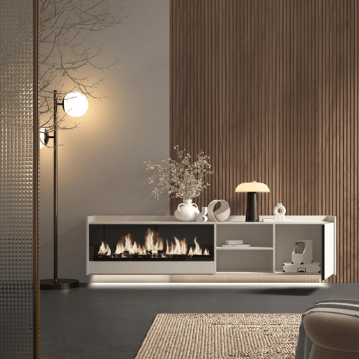Móvel de TV, Muito espaço de arrumação, 212x35x50cm, Para televisores até 80, Lareira eléctrica XXL, Suspensos, LED, Estilo moderno, Bege Móvel de TV, Muito espaço de arrumação, 212x35x50cm, Para televisores até 80, Lareira eléctrica XXL, Suspensos, LED, Estilo moderno, Bege