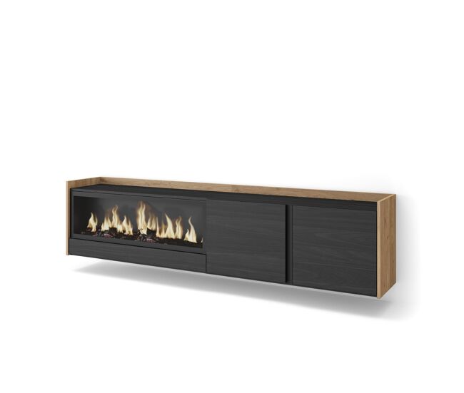 Mueble tv, televisión, muebles de salón, almacenaje, 212x35x50cm, para tv hasta 80", chimenea eléctrica xxl, colgado, suspendido, estilo moderno,