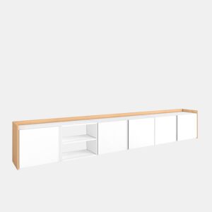 Móvel de TV, Muito espaço de arrumação, 309x35x50cm, Para televisores até 80, Estante para TV, Estilo moderno, Branco e Carvalho soft