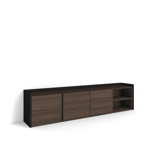 Móvel de TV, Muito espaço de arrumação, 207x35x50cm, Para televisores até 80, Estante para TV, Estilo moderno, Carvalho escuro e Preto