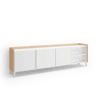 Móvel de TV, Muito espaço de arrumação, 207x35x61cm, Para televisores até 80, Design industrial, LED, Estilo moderno, Branco e Carvalho soft