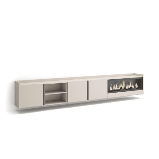 Móvel de TV, Muito espaço de arrumação, 315x35x50cm, Para televisores até 80, Lareira eléctrica XXL, Suspensos, Estilo moderno, Bege Móvel de TV, Muito espaço de arrumação, 315x35x50cm, Para televisores até 80, Lareira eléctrica XXL, Suspensos, Estilo moderno, Bege