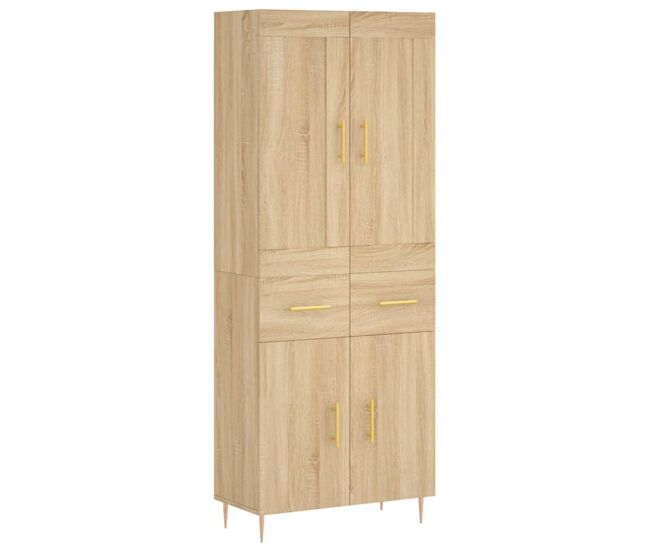 Aparador alto - mueble de almacenamiento madera contrachapada color roble 69,5x34x180 cm es836