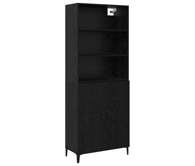 Aparador alto - mueble de almacenamiento roble negro 69,5 x 32,5 x 180 cm es1586