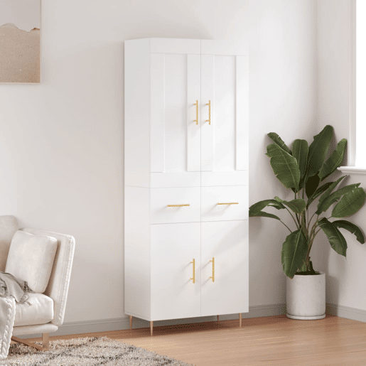 Armário alto - Bufete - Móvel de apoio 69,5x34x180 cm derivados de madeira branco pt728