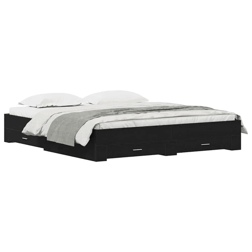 Estrutura da Cama de casal moderno com gaveta - Carvalho Preto 180 x 200 cm