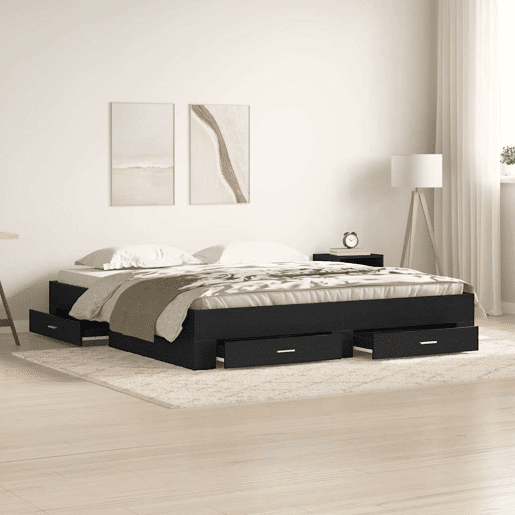 Estrutura da Cama de casal moderno com gaveta - Carvalho Preto 180 x 200 cm