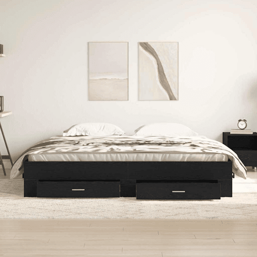 Estrutura da Cama de casal moderno com gaveta - Carvalho Preto 180 x 200 cm