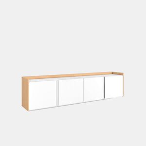Móvel de TV, Muito espaço de arrumação, 207x35x50cm, Para televisores até 80, Suspensos, Estilo moderno, Branco e Carvalho soft