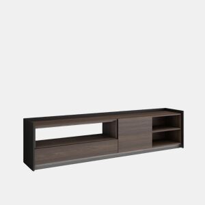 Móvel de TV, Muito espaço de arrumação, 207x37x50cm, Para televisores até 80, LED, Estilo moderno, Carvalho escuro e Preto