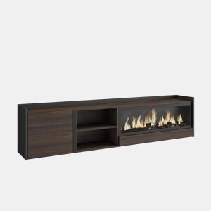 Móvel de TV, Muito espaço de arrumação, 212x35x50cm, Para televisores até 80, Lareira eléctrica XXL, Suspensos, LED, Estilo moderno, Carvalho escuro e Preto