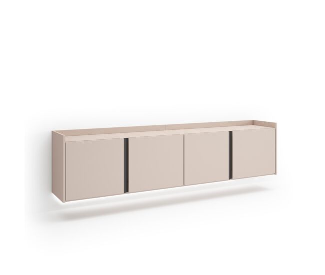 Mueble tv, televisión, muebles de salón, almacenaje, 207x35x50cm, para tv hasta 80", colgado, suspendido, led, estilo moderno, beige