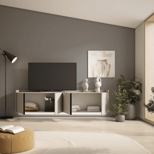 Móvel de TV, Muito espaço de arrumação, 207x35x50cm, Para televisores até 80, Suspensos, LED, Estilo moderno, Bege Móvel de TV, Muito espaço de arrumação, 207x35x50cm, Para televisores até 80, Suspensos, LED, Estilo moderno, Bege