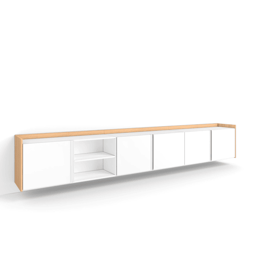 Móvel de TV, Muito espaço de arrumação, 309x35x50cm, Para televisores até 80, Suspensos, Estilo moderno, Branco e Carvalho soft Móvel de TV, Muito espaço de arrumação, 309x35x50cm, Para televisores até 80, Suspensos, Estilo moderno, Branco e Carvalho soft
