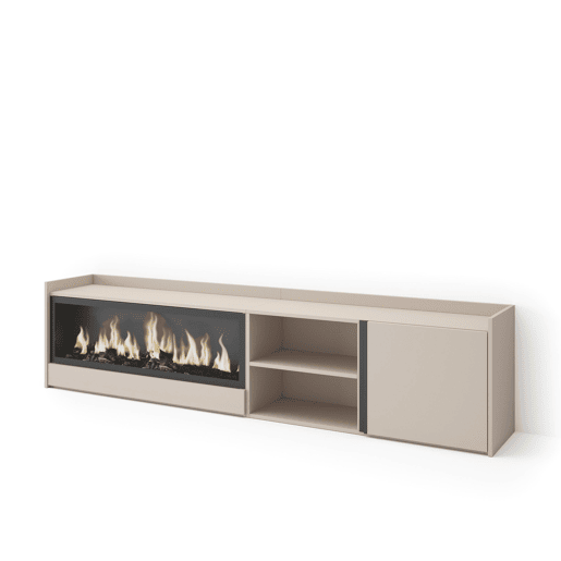 Móvel de TV, Muito espaço de arrumação, 212x35x50cm, Para televisores até 80, Lareira eléctrica XXL, Estilo moderno, Bege Móvel de TV, Muito espaço de arrumação, 212x35x50cm, Para televisores até 80, Lareira eléctrica XXL, Estilo moderno, Bege