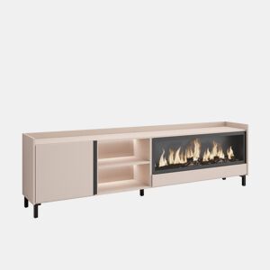 Móvel de TV, Muito espaço de arrumação, 212x35x61cm, Para televisores até 80, Lareira eléctrica XXL, Design industrial, LED, Estilo moderno, Bege