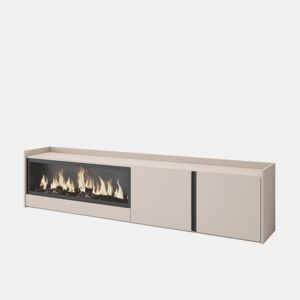 Móvel de TV, Muito espaço de arrumação, 212x35x50cm, Para televisores até 80, Lareira eléctrica XXL, LED, Estilo moderno, Bege
