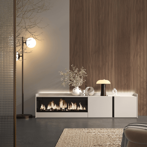 Móvel de TV, Muito espaço de arrumação, 212x35x50cm, Para televisores até 80, Lareira eléctrica XXL, LED, Estilo moderno, Bege Móvel de TV, Muito espaço de arrumação, 212x35x50cm, Para televisores até 80, Lareira eléctrica XXL, LED, Estilo moderno, Bege