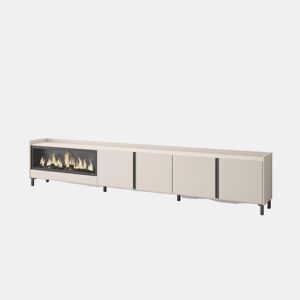 Móvel de TV, Muito espaço de arrumação, 315x35x61cm, Para televisores até 80, Lareira eléctrica XXL, Design industrial, LED, Estilo moderno, Bege