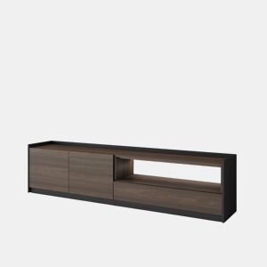 Móvel de TV, Muito espaço de arrumação, 207x37x50cm, Para televisores até 80, LED, Estilo moderno, Carvalho escuro e Preto