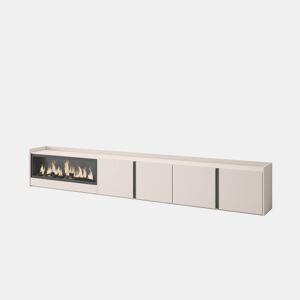 Móvel de TV, Muito espaço de arrumação, 315x35x50cm, Para televisores até 80, Lareira eléctrica XXL, LED, Estilo moderno, Bege