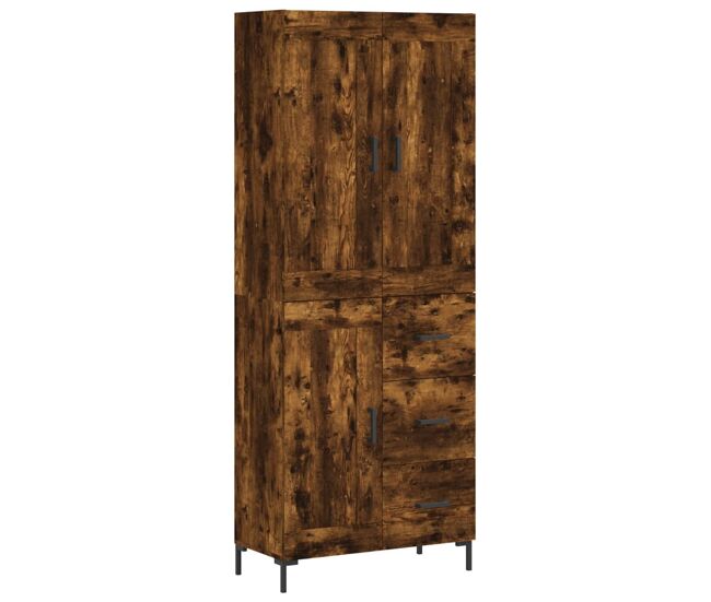 Aparador alto - mueble de almacenamiento madera contrachapada roble ahumado 69,5x34x180 cm es1198