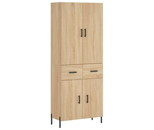 Aparador alto - mueble de almacenamiento madera contrachapada color roble 69,5x34x180 cm es807