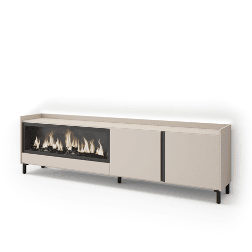 Móvel de TV, Muito espaço de arrumação, 212x35x61cm, Para televisores até 80, Lareira eléctrica XXL, Design industrial, LED, Estilo moderno, Bege Móvel de TV, Muito espaço de arrumação, 212x35x61cm, Para televisores até 80, Lareira eléctrica XXL, Design industrial, LED, Estilo moderno, Bege
