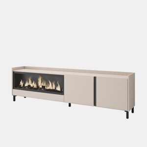 Móvel de TV, Muito espaço de arrumação, 212x35x61cm, Para televisores até 80, Lareira eléctrica XXL, Design industrial, LED, Estilo moderno, Bege