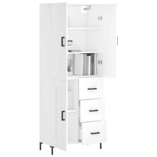 Armário alto - Bufete - Móvel de apoio 69,5x34x180 cm derivados de madeira branco pt666
