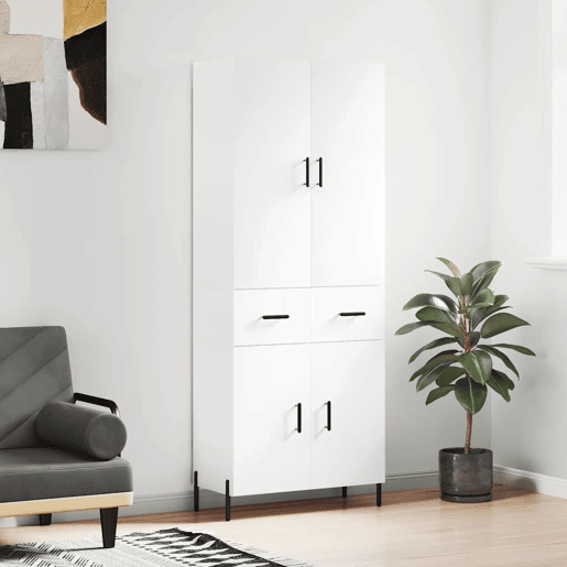 Armário alto - Bufete - Móvel de apoio 69,5x34x180 cm derivados de madeira branco pt677