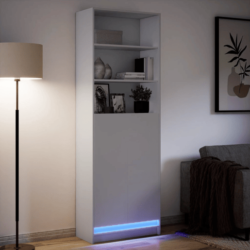 Armário alto - Bufete - Móvei de apoio com luzes LED derivados de madeira branco pt1881