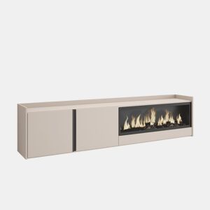 Móvel de TV, Muito espaço de arrumação, 212x35x50cm, Para televisores até 80, Lareira eléctrica XXL, Suspensos, Estilo moderno, Bege