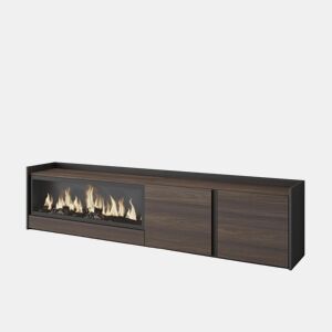 Móvel de TV, Muito espaço de arrumação, 212x35x50cm, Para televisores até 80, Lareira eléctrica XXL, LED, Estilo moderno, Carvalho escuro e Preto