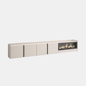 Móvel de TV, Muito espaço de arrumação, 315x35x50cm, Para televisores até 80, Lareira eléctrica XXL, Suspensos, LED, Estilo moderno, Bege